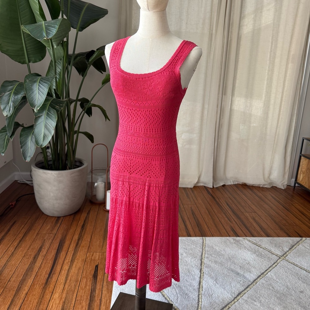 Milly Coral Pointelle crochet eyelet Knit Fit & Flare Dress